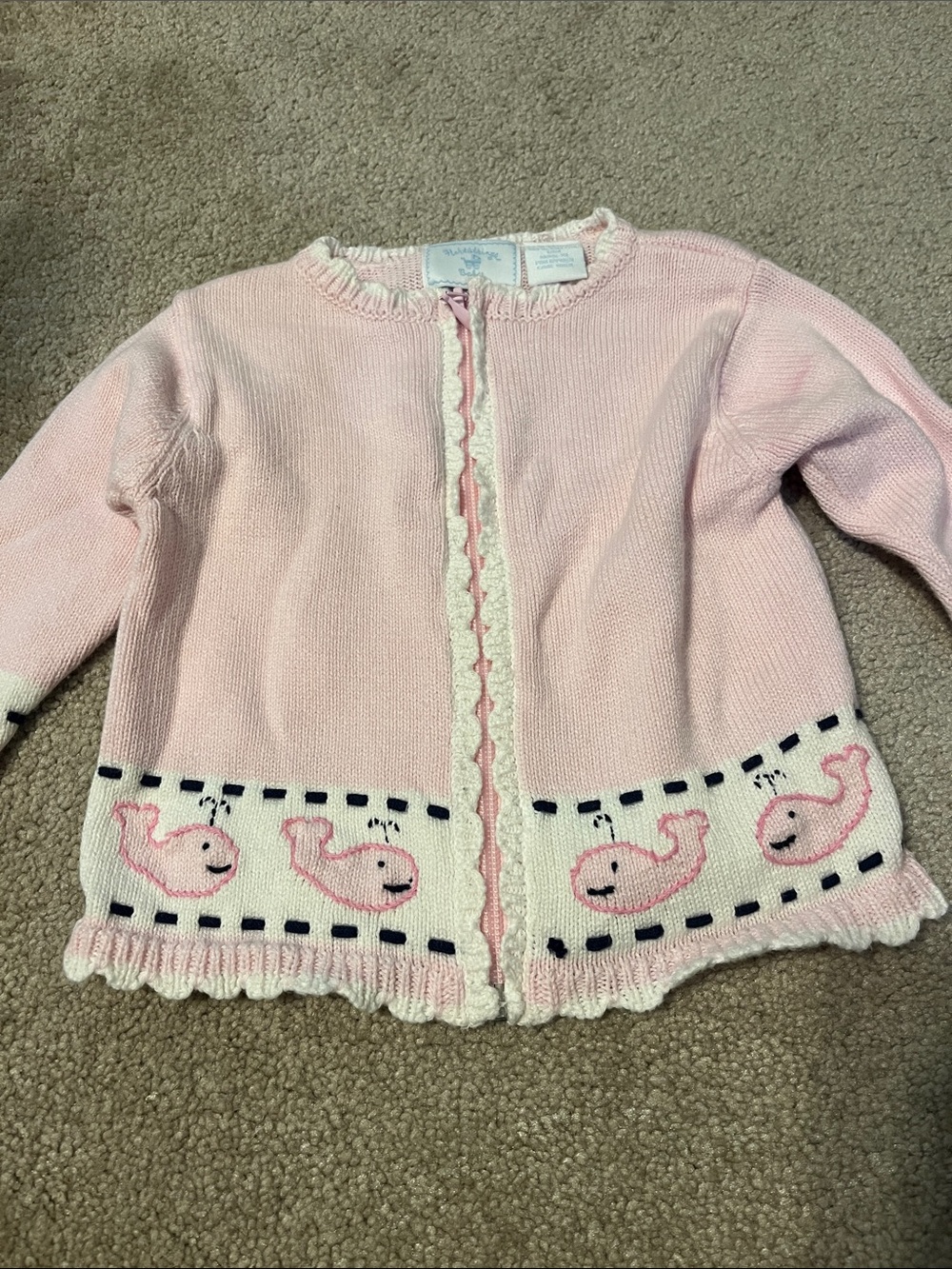 Hartstrings Baby Pink Whale Knit Cardigan Sweater size 12m